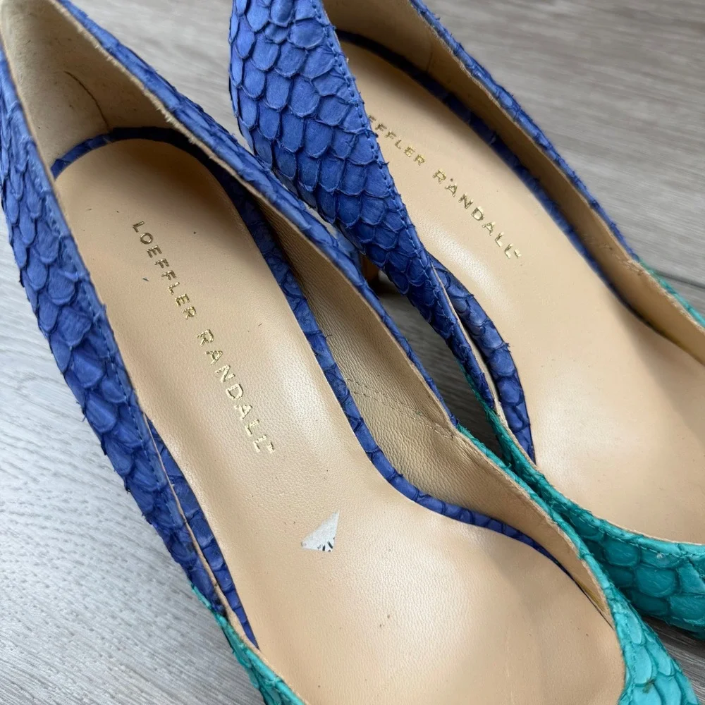 Loeffler Randall Women Pump Fish Scale Snakeskin Blue Green Size 8 B